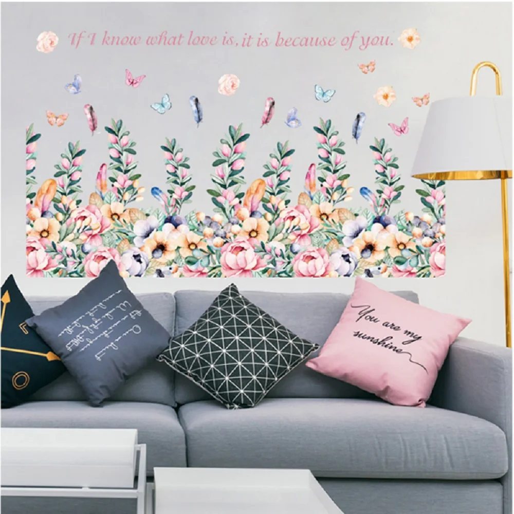 

92x53cm Romantic Flowers Wall Sticker Colorful Plant Socket Decoration Beautiful Butterfly Decoration For Home Bathroom