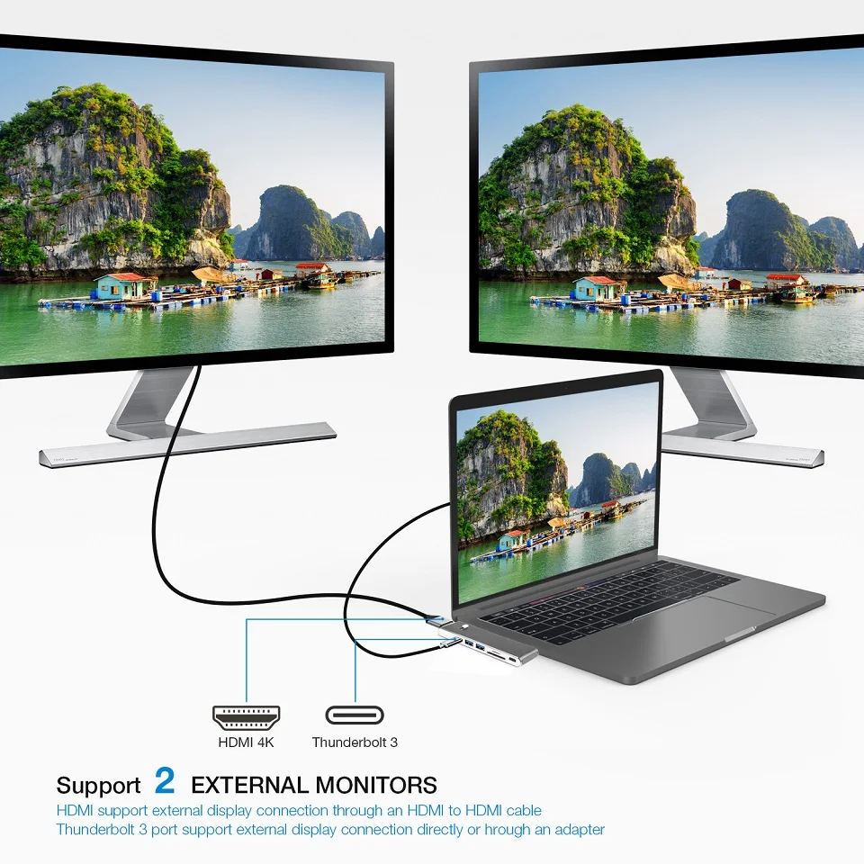 DZLST USB C концентратор для MacBook Pro Двойной USB-C с HDMI 4K кардридер 3 0 DELL Type Thunderbolt адаптер |