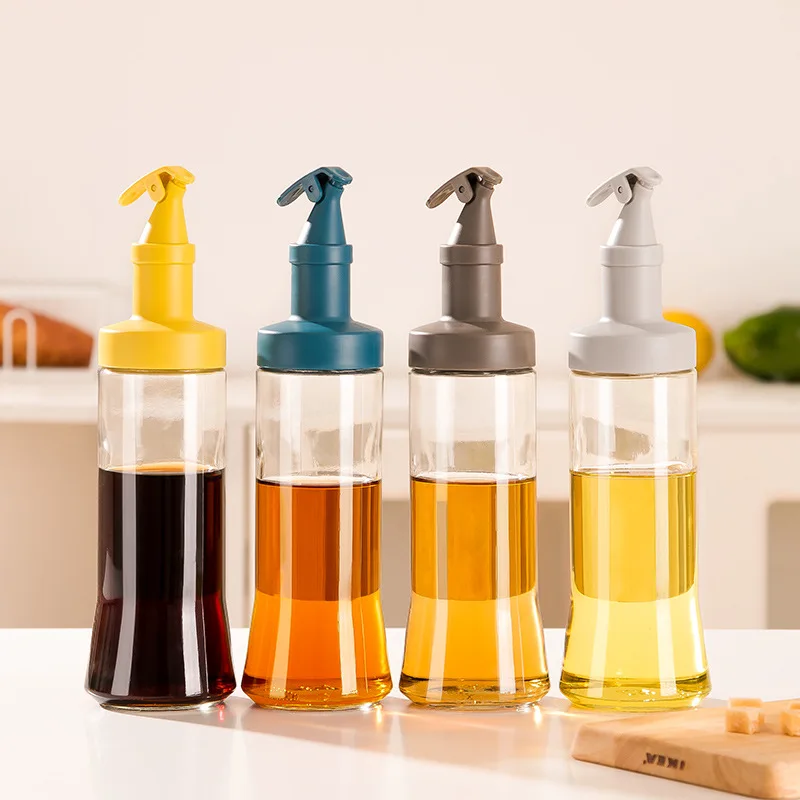 

Large Diameter Press Open Lid Glass Seasoning Bottle Kitchen Oil Pot Oil Vinegar Bottle Multipurpose Soy Sauce Bottle Seasoning