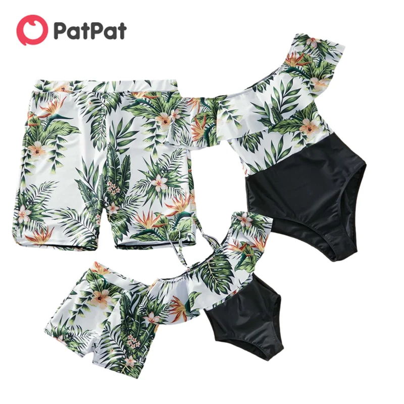 PatPat Summer Family Matching Swimsuit One Piece Plant Flounce Plumeria Print Family Matching Swimsuit Swimwear Clothes Sets