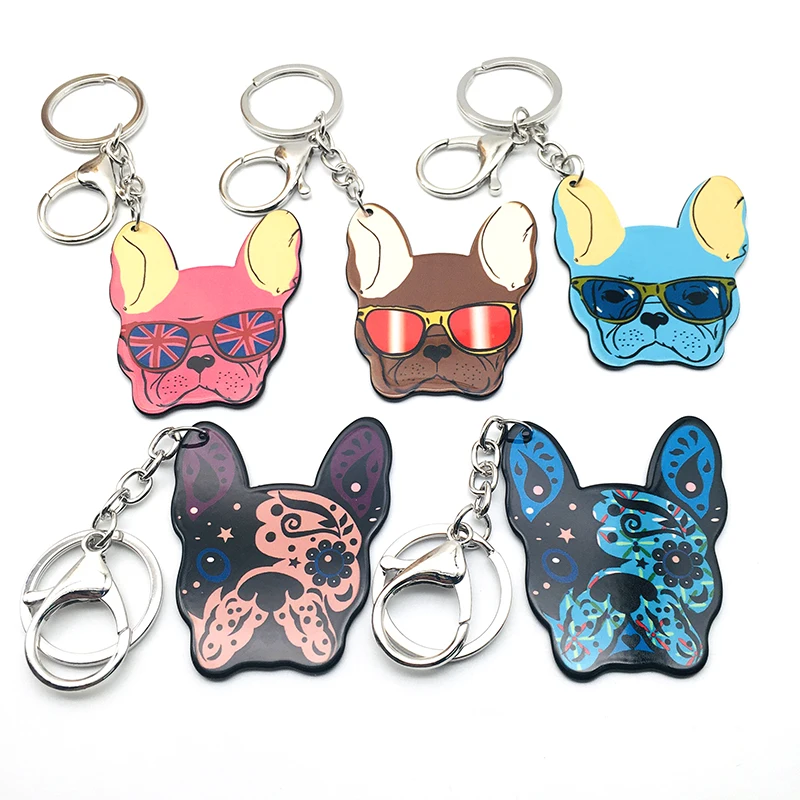 Акриловые брелки для ключей Французский бульдог Мопс кольцо с животными