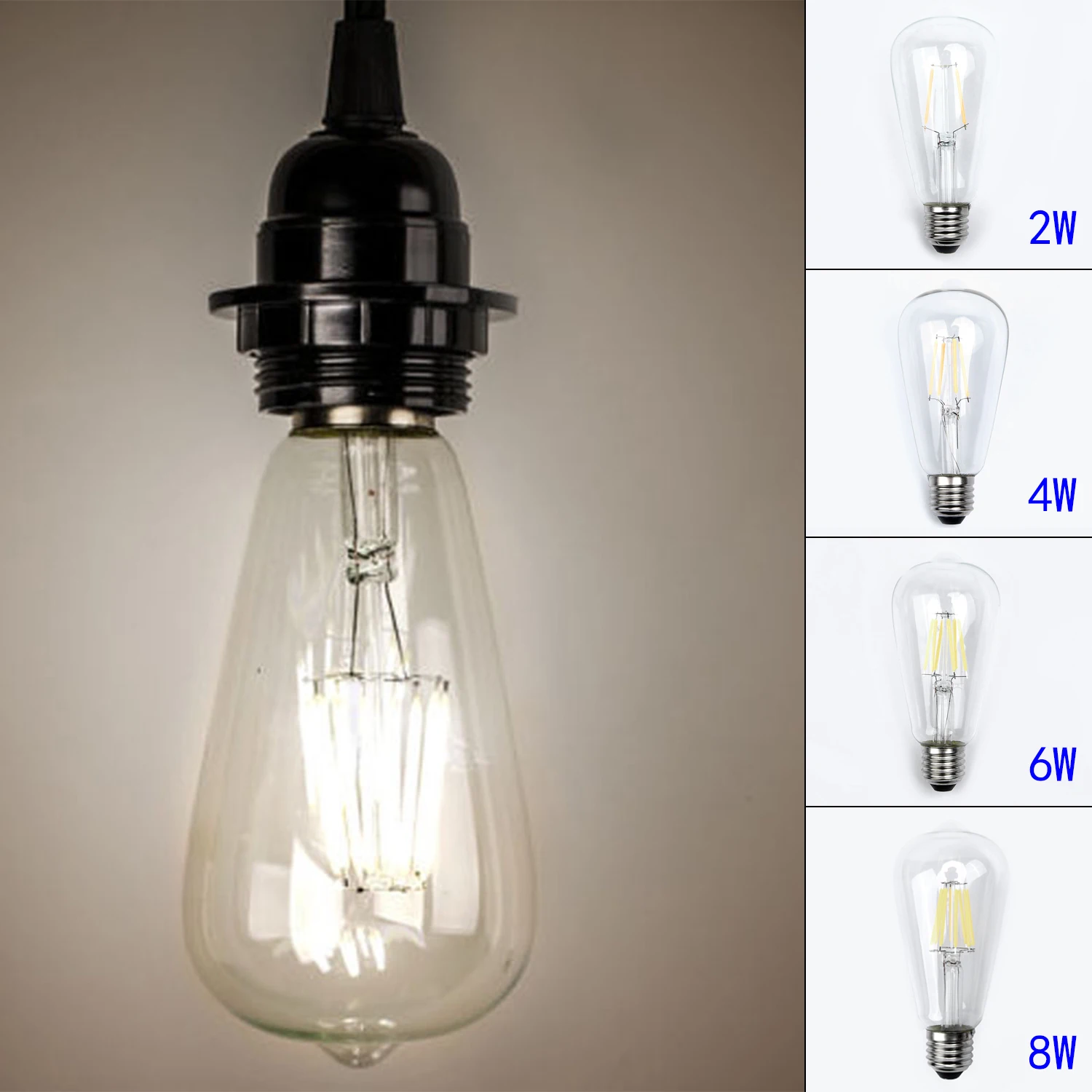 

2W-8W Edison ST64 E27 Vintage Retro Screw LED Filament Light Bulb Lighting, With Longer Service Life