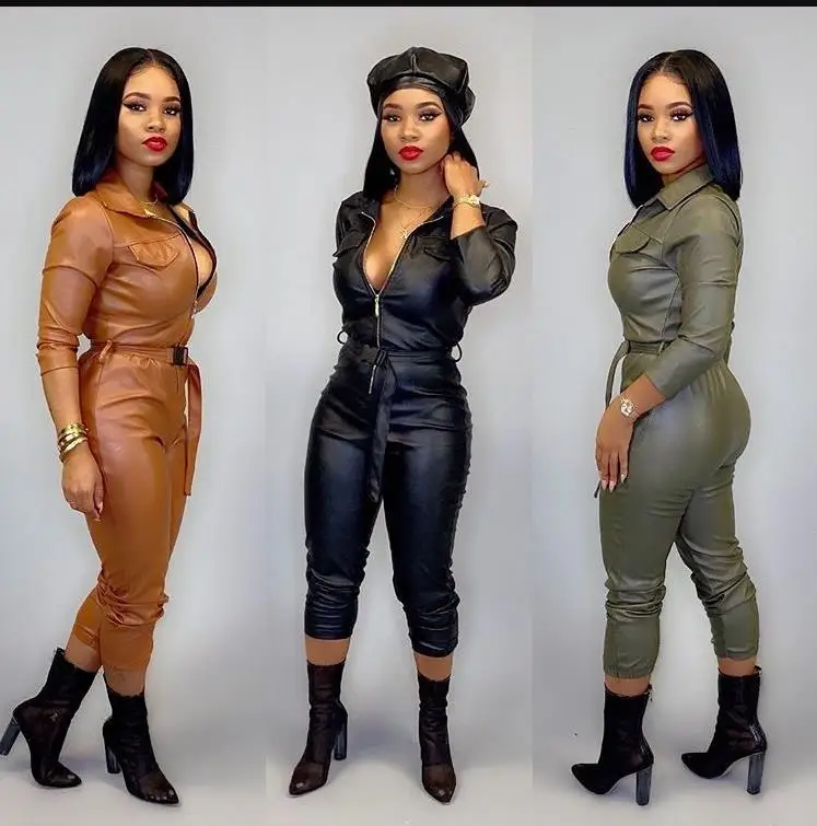 2019 женский зимний комбинезон с отложным воротником из искусственной кожи