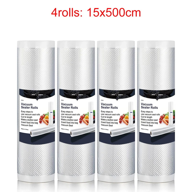 4Rolls 15x500cm Белый дельфин 4 рулона вакуумные пакеты для упаковка для хранения продуктов бытовой лучший пищевой вакуумный упаковщик рулонов 12 15 20 25x500 см - Цвет: 4Rolls 15x500cm