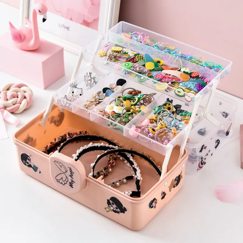 

Children's Hair Accessories Storage Box Dressing Girls Large Capacity Headdress Hairpin Headdress Rubber Band Box Cute Jewelry