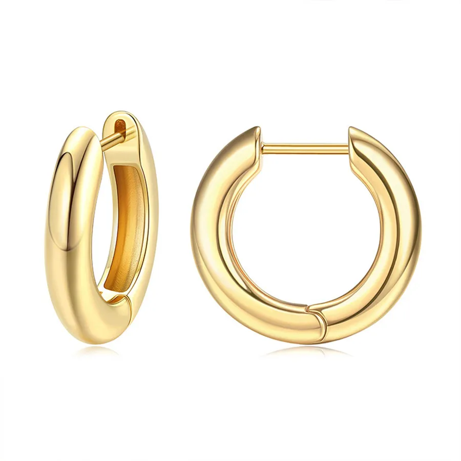 

2021 New 18K Copper Electroplating Genuine Gold Thick Hoop Round Earrings Women Fashion Hypoallergenic Party Earrings Wholesale