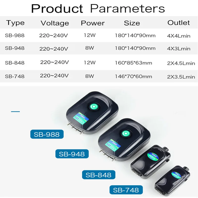 

SOBO 8w 12w Fish Tank Oxygen Air Pump Fish Aquarium Air Compressor Adjustable Air Flow Oxygen Pump For Fish 2/4 Air Outlets