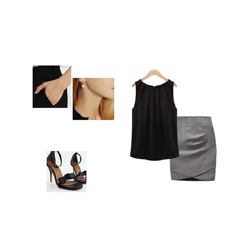 Универсальная шифоновая женская летняя блузка черного и белого цвета без