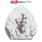 Толстовка Lappster Мужская в стиле Харадзюку, свитшот на молнии с графическим принтом, винтажный корейский стиль, белые худи в стиле хип-хоп, осень 2021