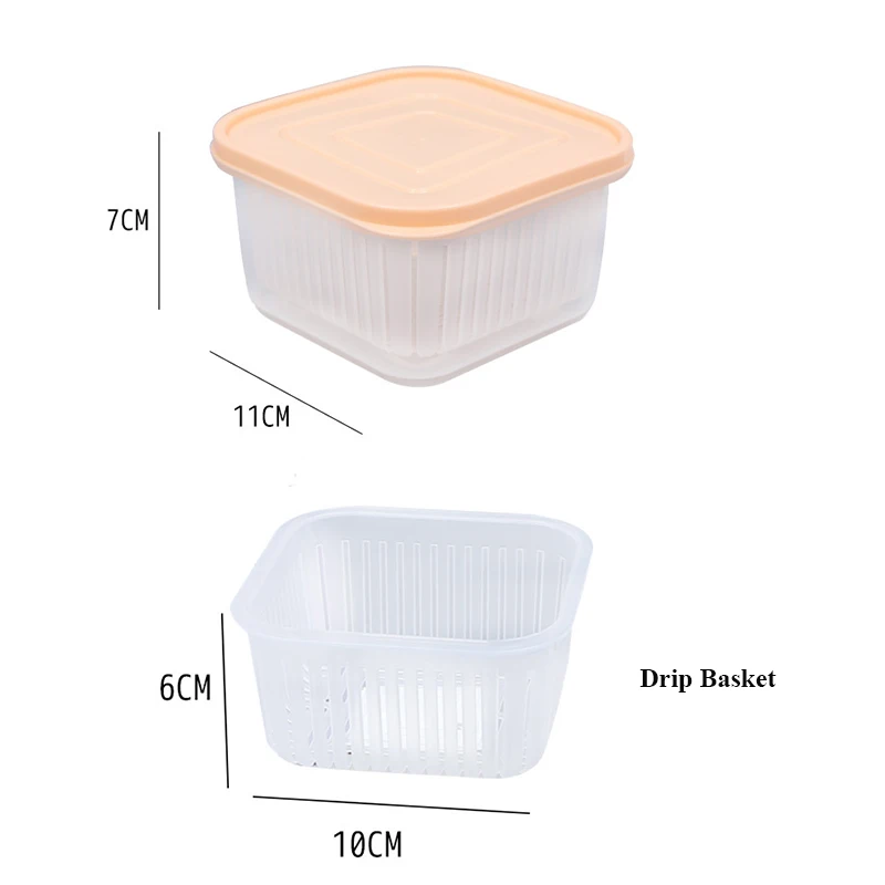 

Storage Box Plastic Fresh-Keeping Box Refrigerator Fruit Vegetable Drain Crisper Kitchen Storage Containers With Lid Drip Basket