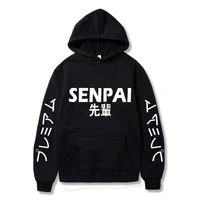 new winter anime senpai design print fleece mens hoodies sweatshirts men women streetwear funny black hoody man winter clothes