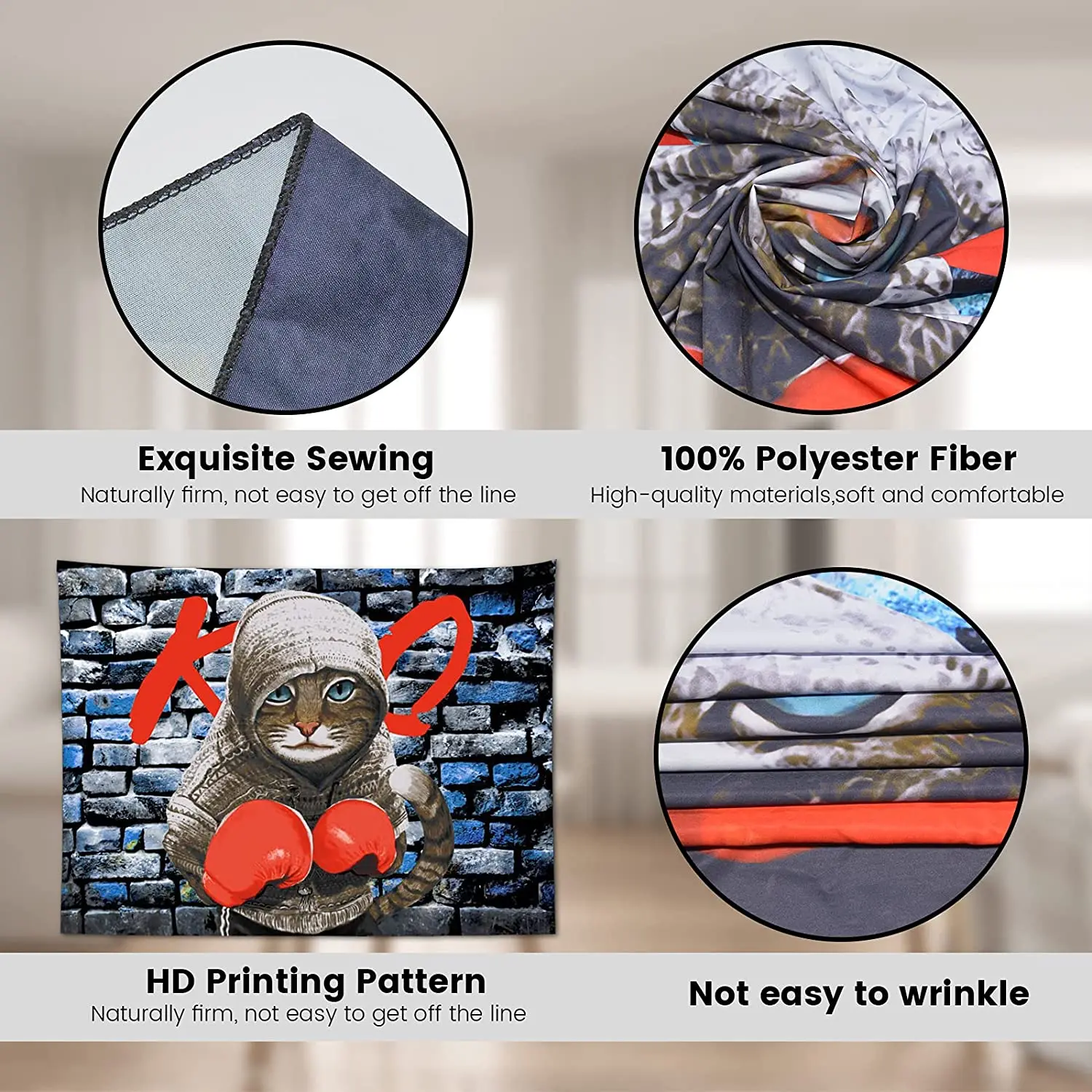 Психоделический гобелен с Луной и солнцем настенный темно-синий Небесный