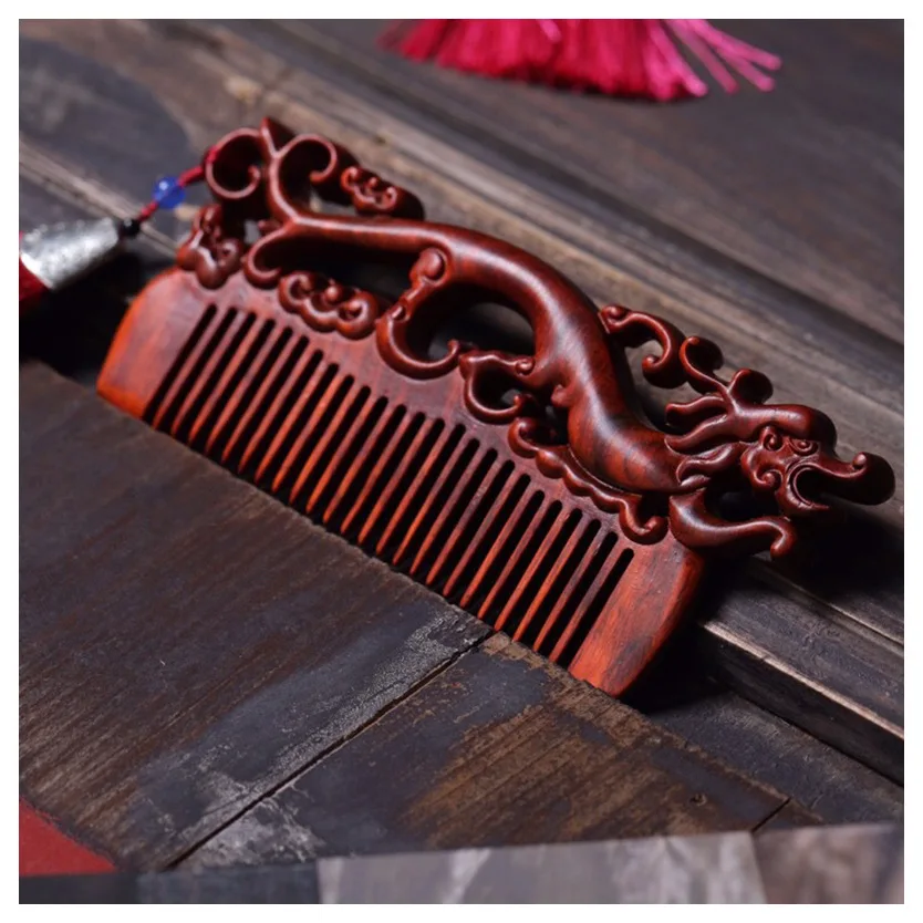 

Natural red sandalwood carving wooden comb wedding couple dragon comb carving wooden crafts gift comb for girlfriend home decor