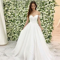 2021 simple lace wedding dress off the shoulder a line organza satin bridal gowns white ivory couture dresses for spring wedding