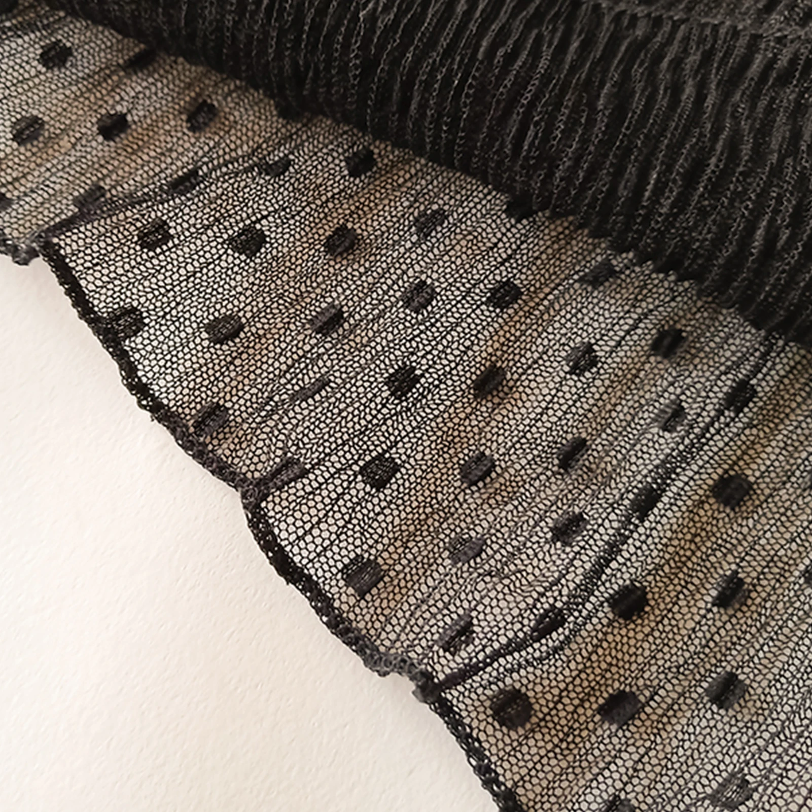 

Women Turtle Neck Long Sleeve See Through Sheer T-shirt Top Dots Print Blouse