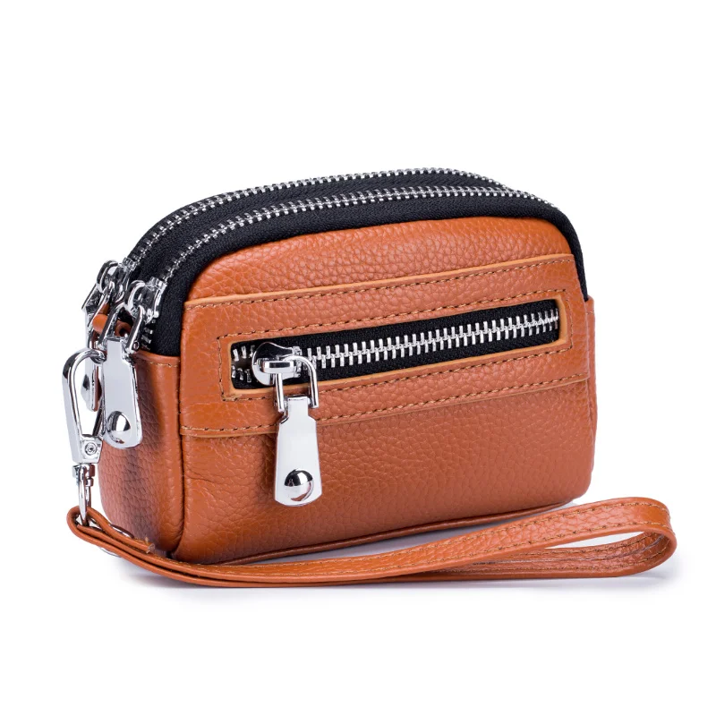 

Genuine Leather Women Mini Wallet Double Zipper Coin Purse Cute Small Clutch Bag Luxury Designer Multi-Functional Card Holder