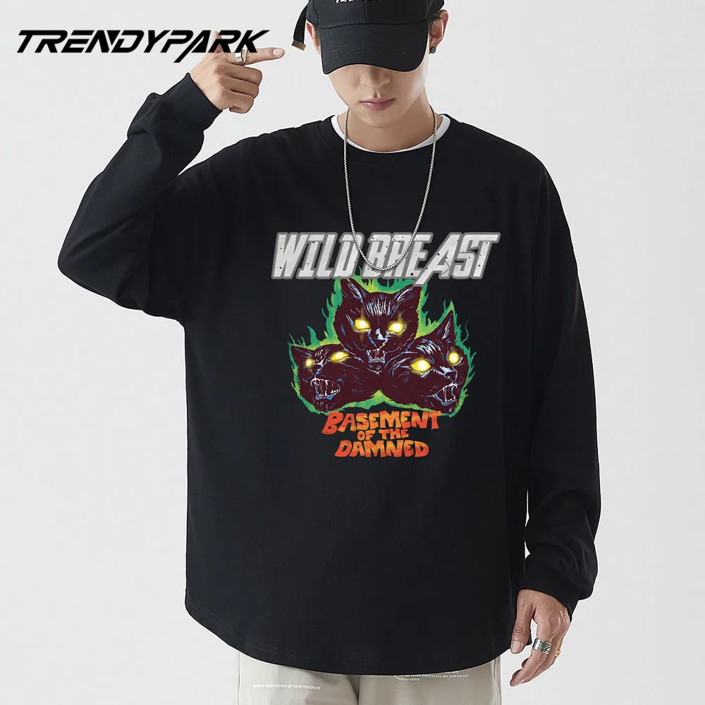 2020 мужские футболки с длинным рукавом дикими черными кошками модные женские