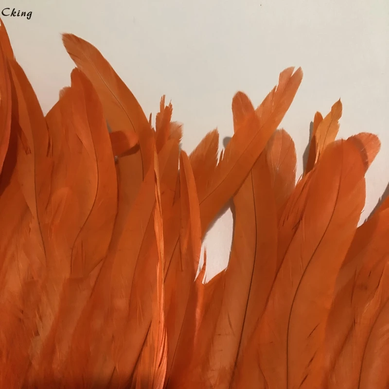 Крашеные Куриные перья оранжевого цвета отделка 15 20 см 6 8 дюймов ширина 100 шт./метр