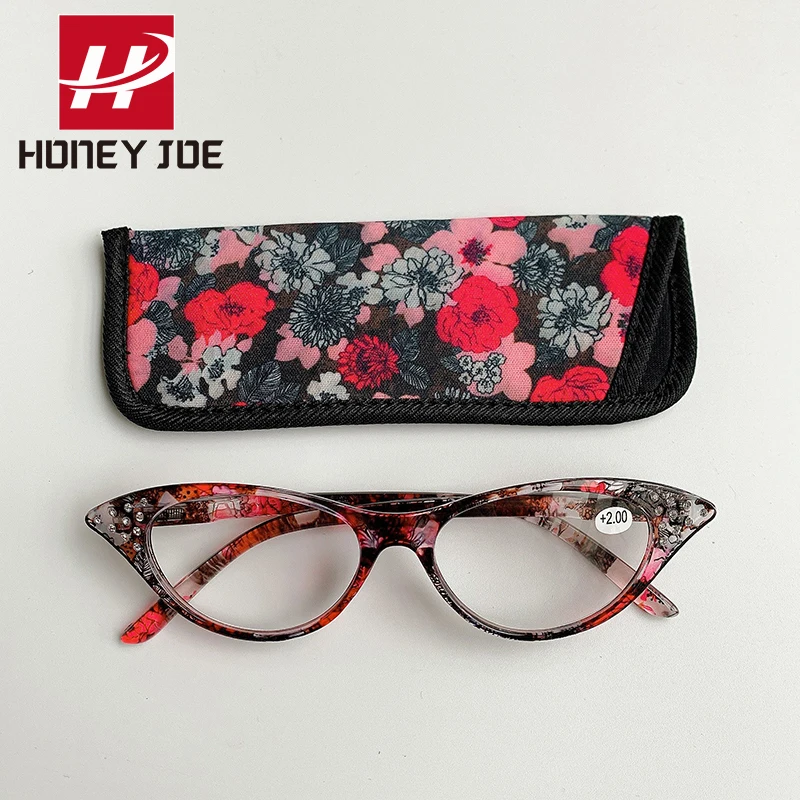 Женские очки для чтения кошачий глаз дальнозоркости с кристаллами + 1 0 5 2 3 4