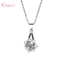 luxury 925 sterling silver flower pendant necklace women female fashion white zircon crystal link chain necklace party jewelry