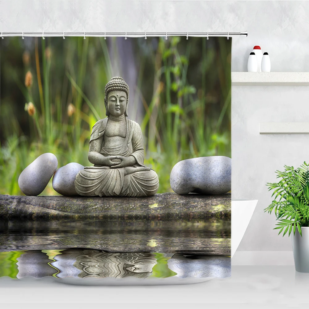indian meditation buddha shower curtains set 3d zen retro style modern home decor bathroom polyester fabric bathtub bath curtain free global shipping
