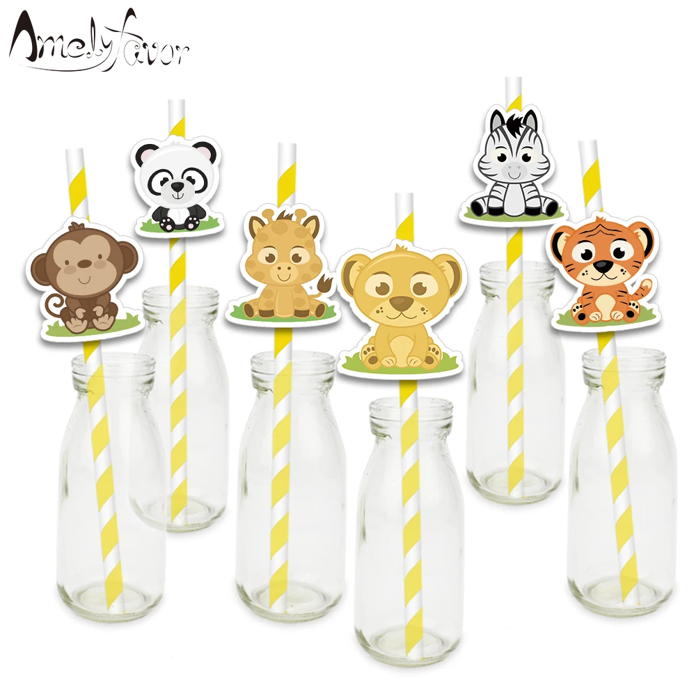 Трубочки бумажные в виде животных для детского сафари|Одноразовая посуда