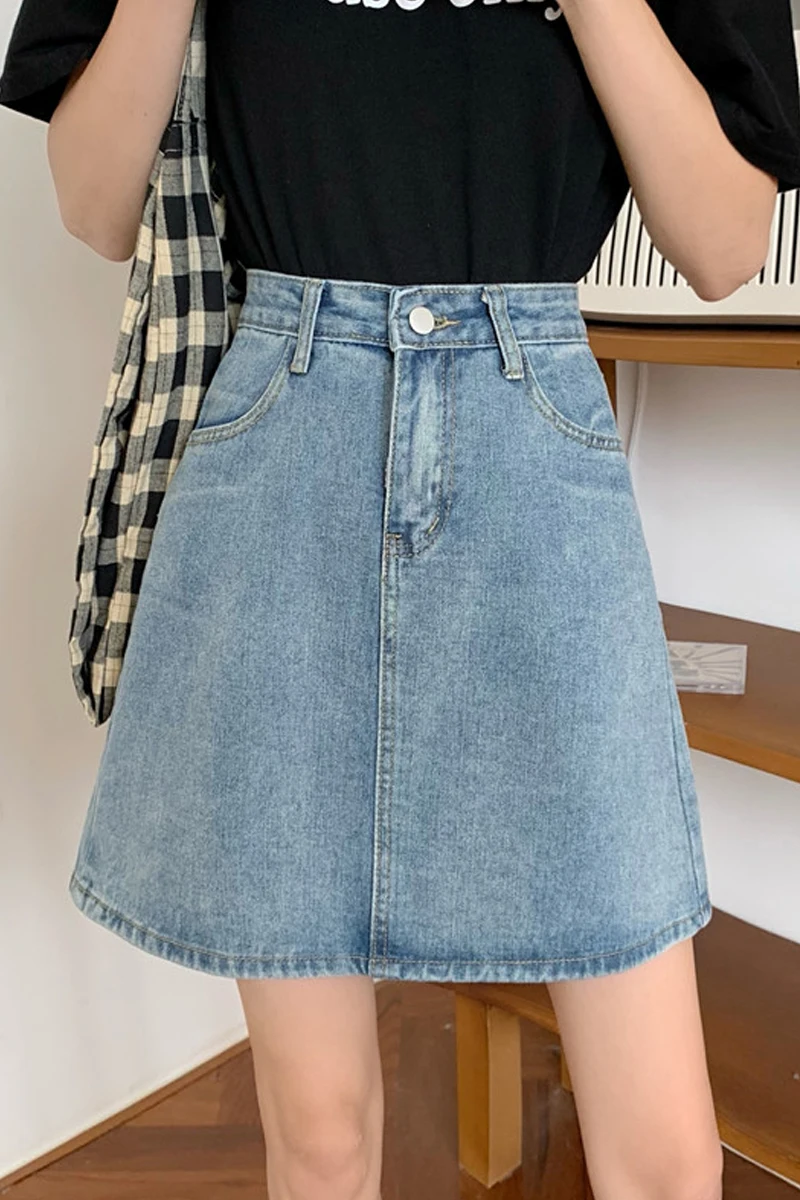 

Denim skirt women's high waisted A-line skirt