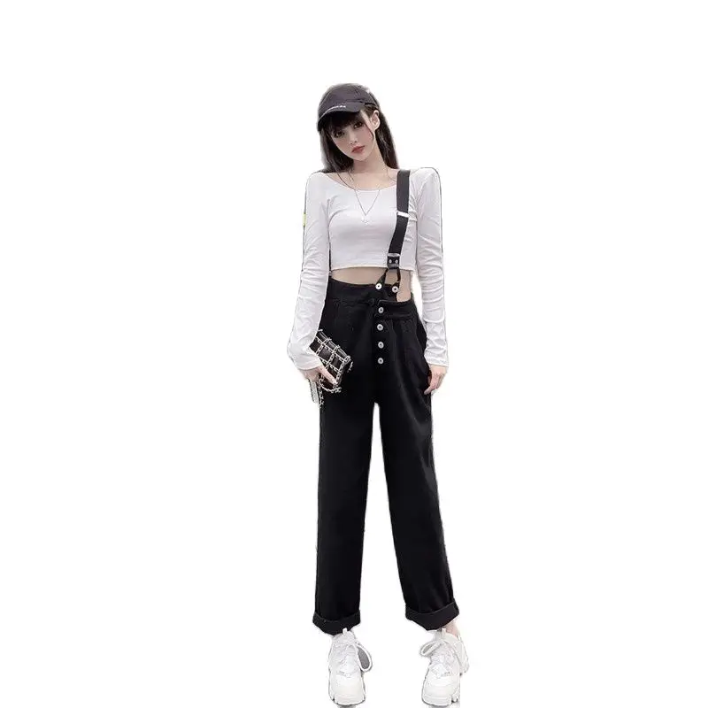 

Jumpsuits Womens Spring Retro Vintage Casual Bodusuits Loose Solid Pocket Trousers Korean Simple Style All Match Streetwear New