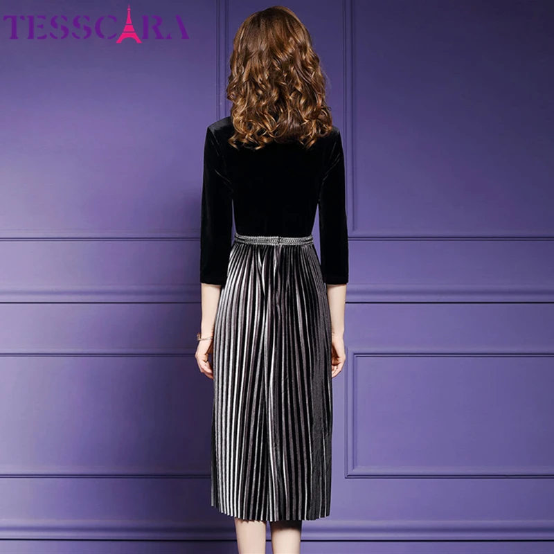 TESSCARA женское элегантное бархатное платье с бисером праздвечерние