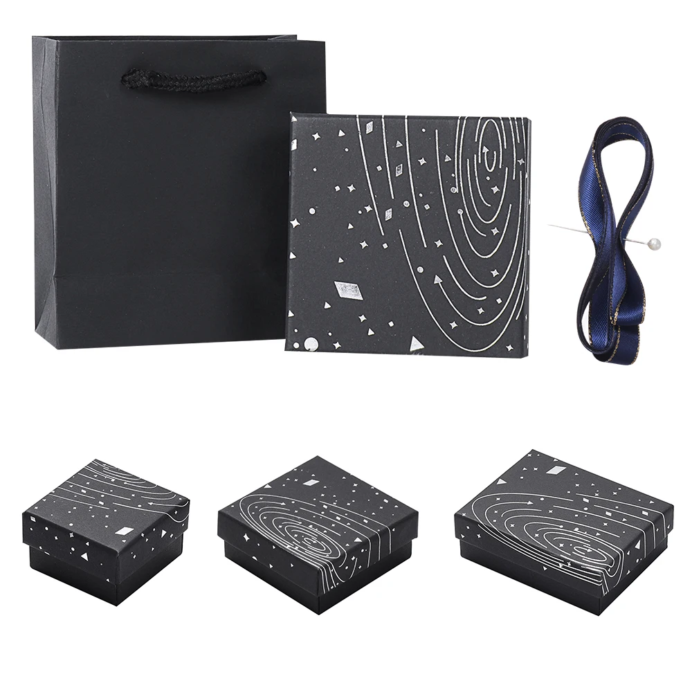 Dreamy Star Hot Silver Gift Box Jewelry Packaging Box Black Gift Bag  Earrings Necklace Bracelet Carton With Blue Gold Ribbon