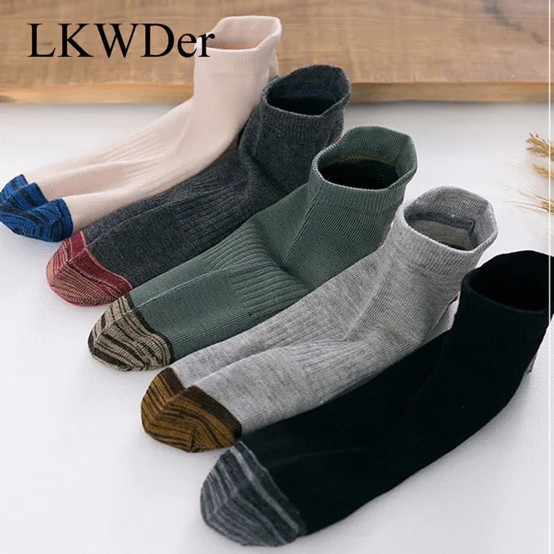 

LKWDer 5 Pairs Socks Men's Summer New Fashion Casual Cotton Socks 200-Pin Personality Retro College Style Boat Socks Calcetines