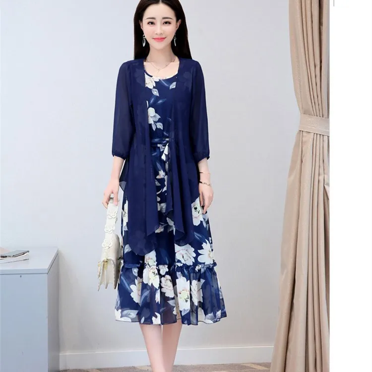 Boho Clothing Print Two Piece Dress 2020 Retro Women Summer Elegant Luxury Ethnic Office Wear Long Chiffon HJ127 | Женская одежда