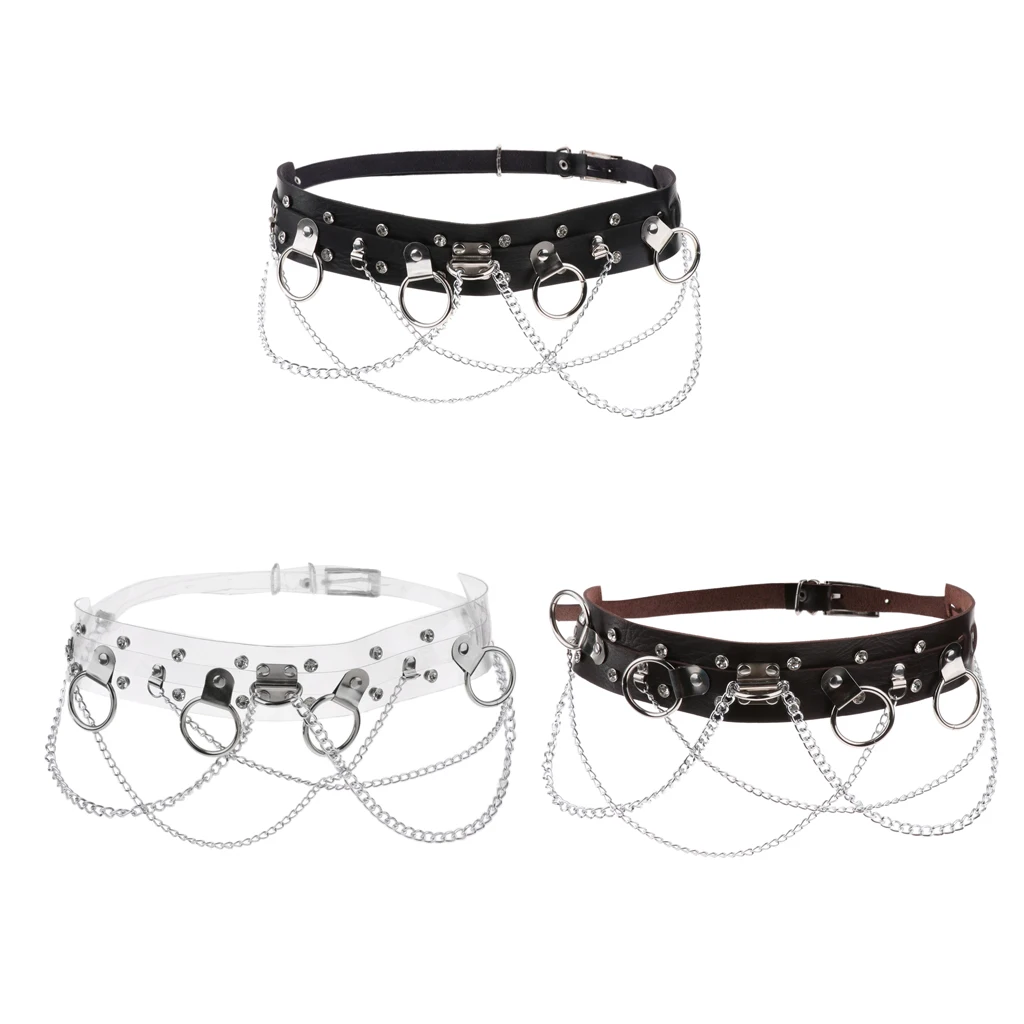 

Fashion Leather Waist Belt Harness Punk Gothic Metal Chain Link Waist Straps for Women