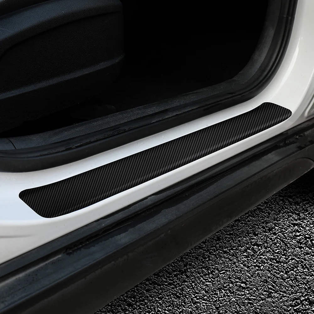 

Dropshipping 6PCS Carbon Fiber Car Door Sill Guard Protected Leather Stickers Decals