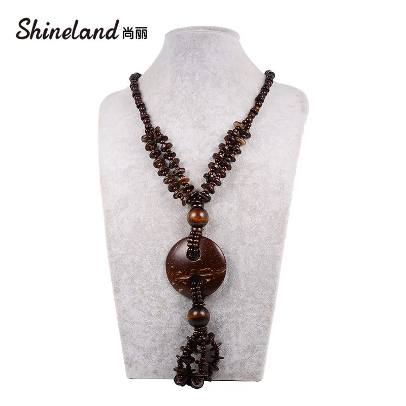Shineland винтажное деревянное богемное женское колье ручной работы длинное