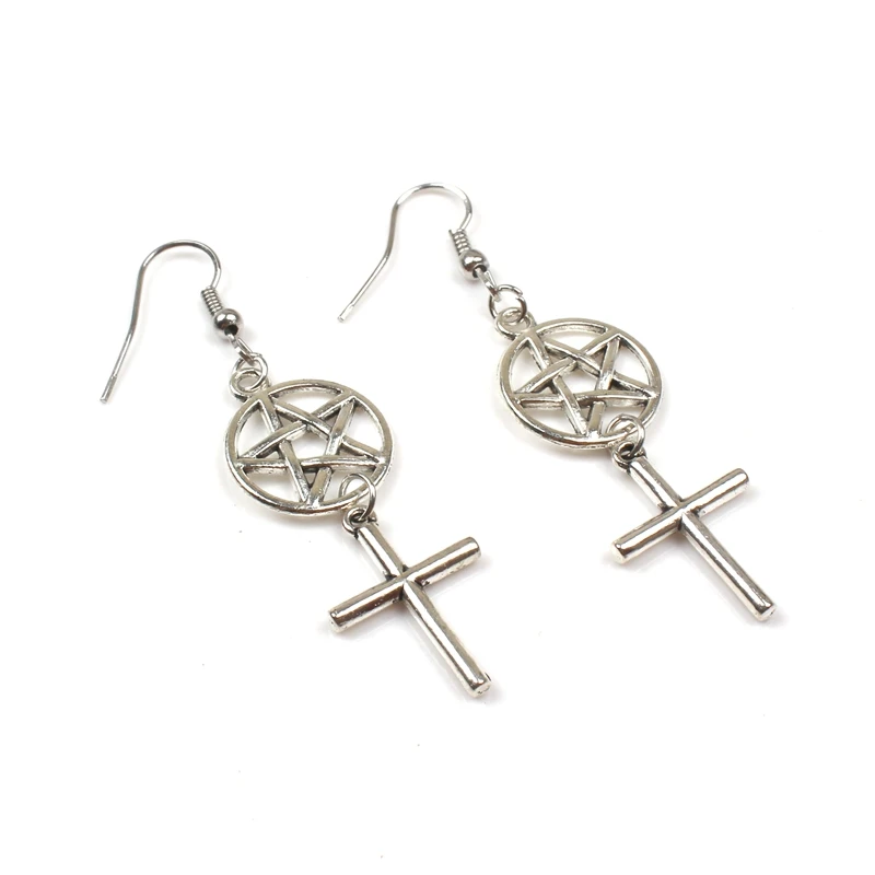 

New Pentagram and Cross Witchcraft Jewelry Cross Witch Broom Earrings Pentagram Jewelry Pagan Charm Souvenir Gift