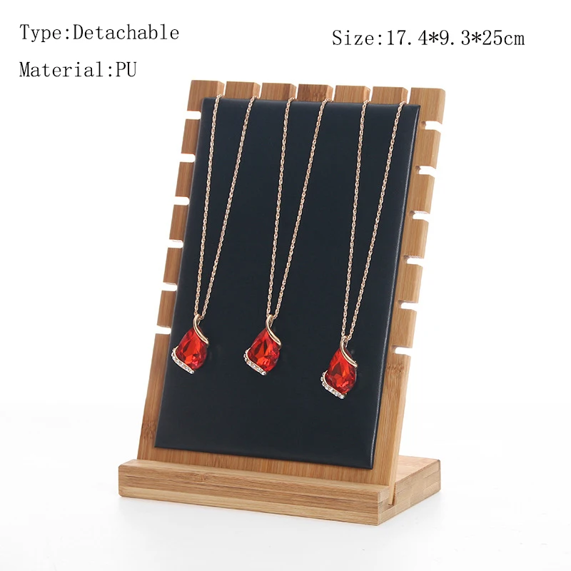 Detachable Black PU Бамбуковые ювелирные изделия кулон ожерелье дисплей стойка Органайзер хранилище чехол - Цвет: Detachable Black PU