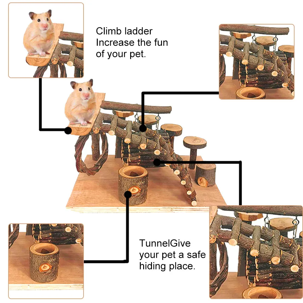 Натуральный Деревянный хомяк игровая площадка скалолазание деревянная лестница