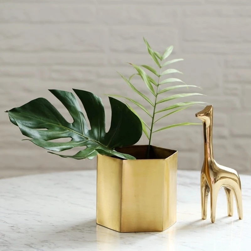 American gold metal brass geometric vase pen holder storage ornaments flower dried flowers home decoration | Дом и сад