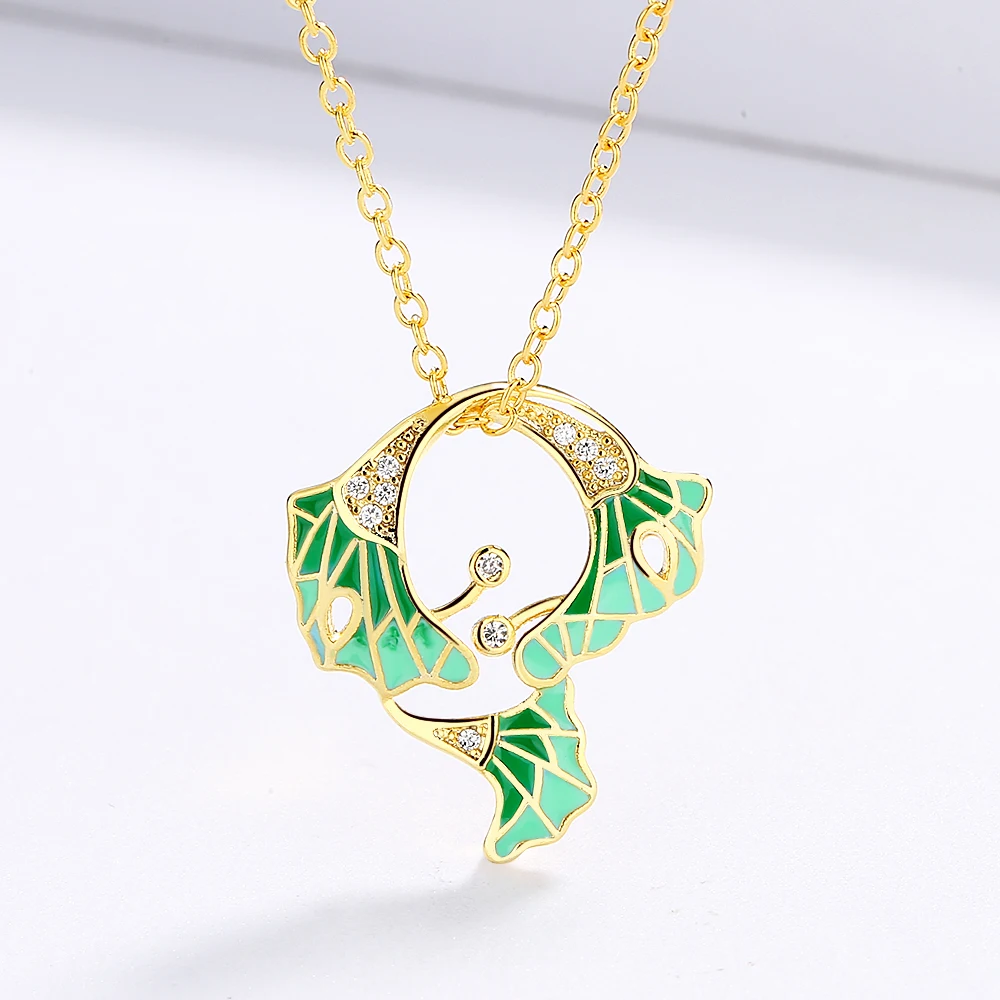 

Ожерелье с зелеными листьями из эпоксидной смолы, серебро 925 пробы