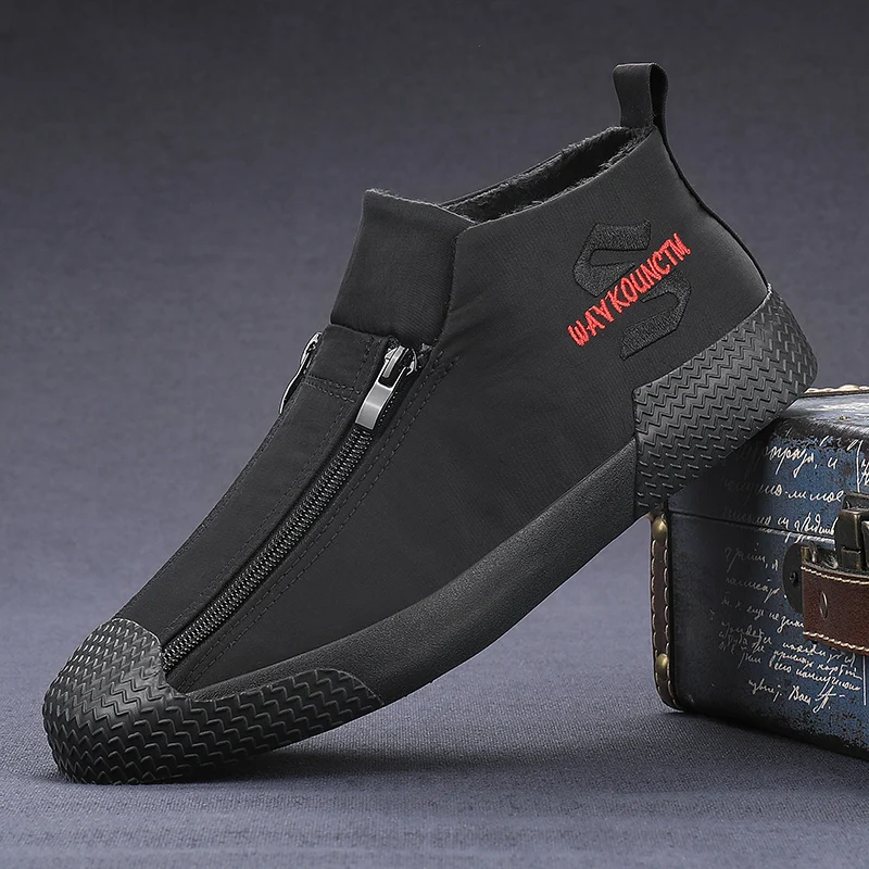 Zipper black Maggie's Walker/Новое поступление, мужская повседневная парусиновая обувь модная обувь без шнуровки на платформе с высоким берцем для отдыха размеры 39-44 - Цвет: Zipper black