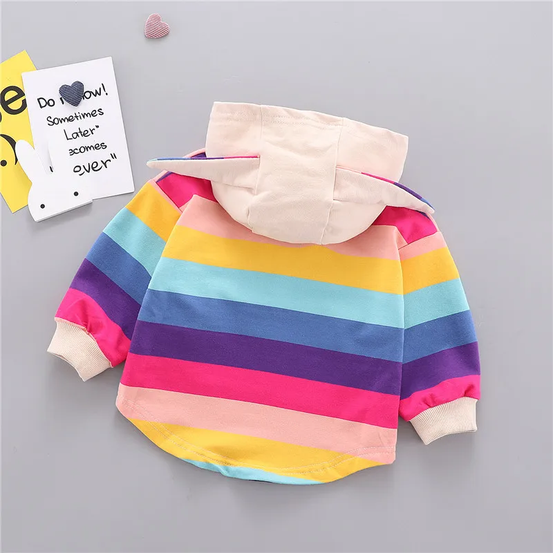 Осенний свитер с капюшоном для маленьких девочек Детская полосатая толстовка