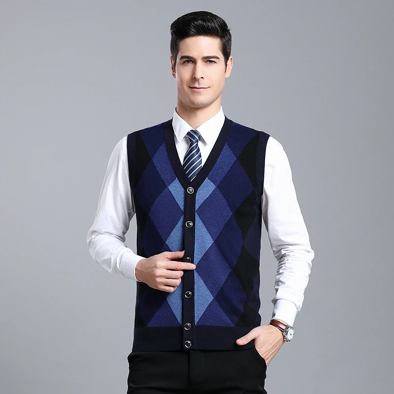 Мужской кашемировый кардиган повседневный разноцветный вязаный жилет в стиле