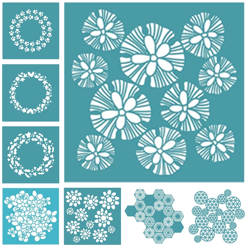 

2021 Snowflake Series 8 Pieces/set DIY Layered Template Painting Scrapbook Coloring Embossed Photo Album Decoration Template