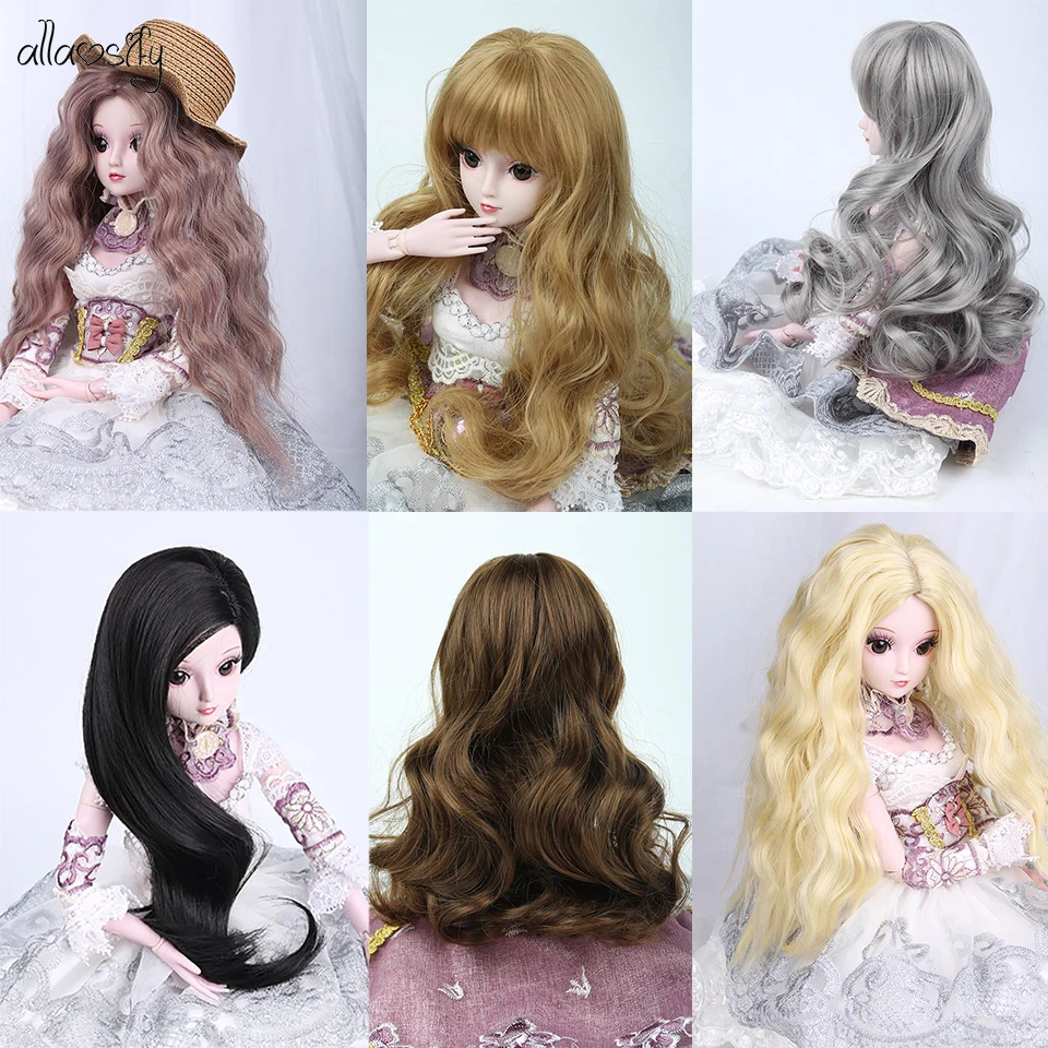 Allaosify серебристо серый Боб Длинные прямые и кудрявые челки 1/3 1/4 BJD парики из
