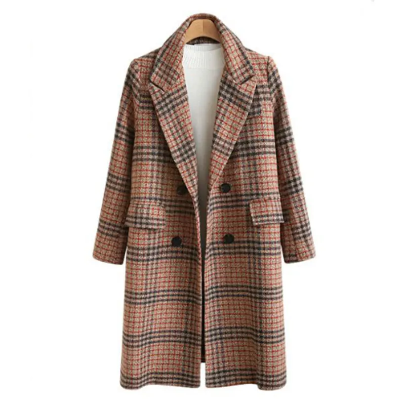 Осенне-зимнее женское Шерстяное Пальто свободная двубортная Женская ветровка в