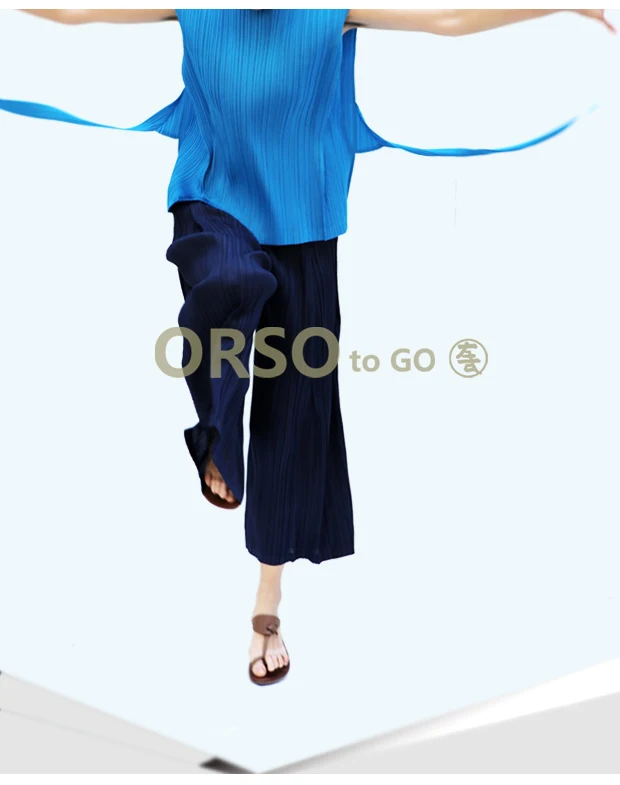 HOT SELLING Miyake fashion solid mid waist wide leg pants pleated pants IN STOCK