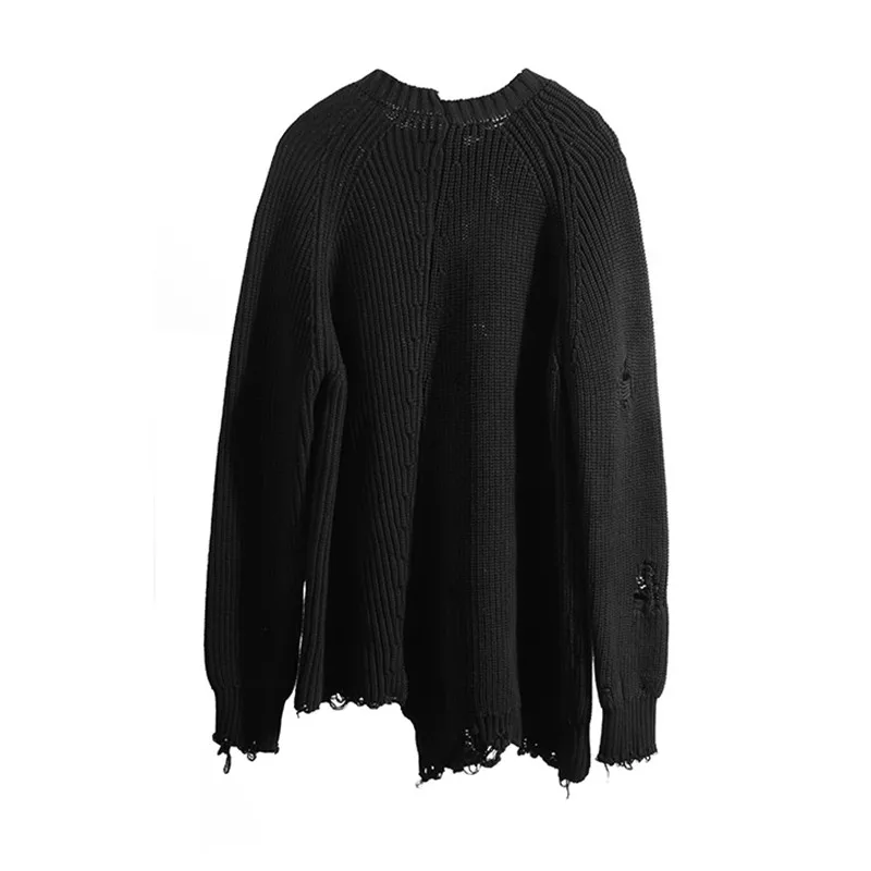 

Autumn winter men ripped hole patchwork oversized knitted sweater irregular design hip hop punk knitwear women vintage pullover