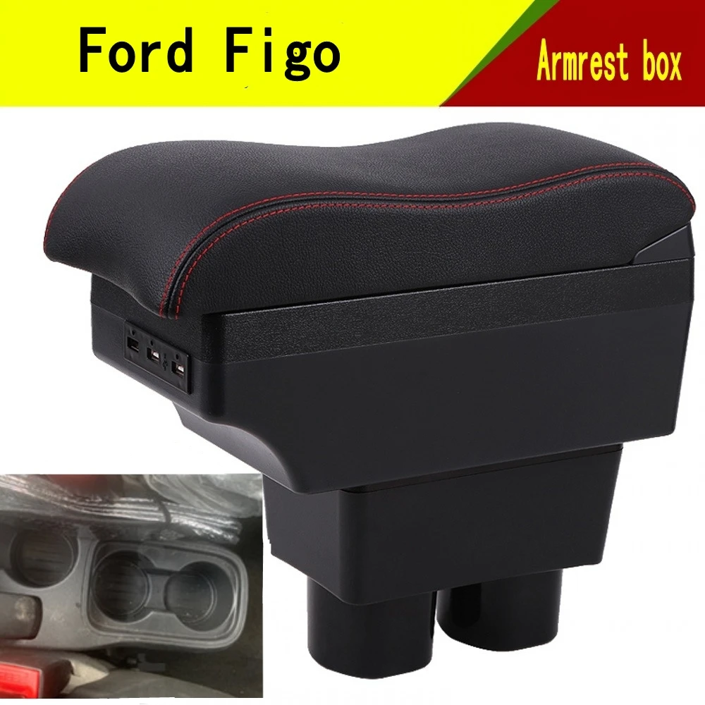 

For Ford Figo armrest box USB Charging heighten Double layer central Store content cup holder accessories