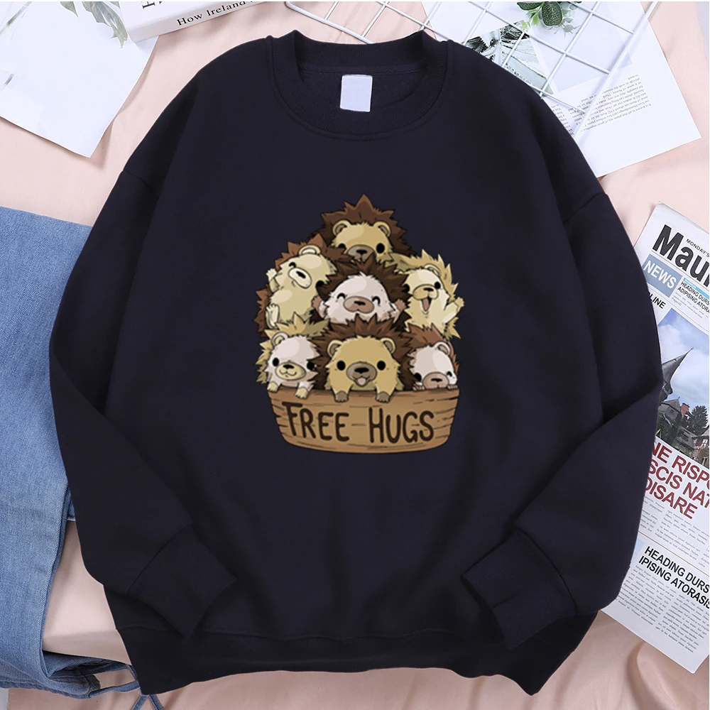 

Свитшот мужской с милыми рисунками ежиков, тренировочный костюм в стиле хип-хоп, уличная одежда для комбинирования, с рисунком свободных об...